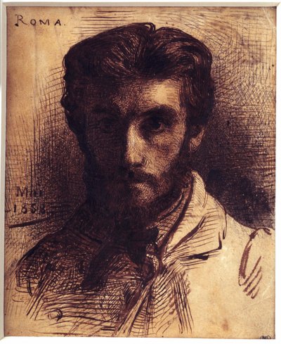 Selbstporträt. Zeichnung mit Feder, Waschung und chinesischer Tinte von Léon Joseph Bonnat (1833-1922). Mai 1858. Paris, Musée d