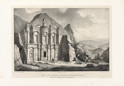 Ansicht eines großen Grabes namens El Deir, Petra, 1830 von Leon de Laborde