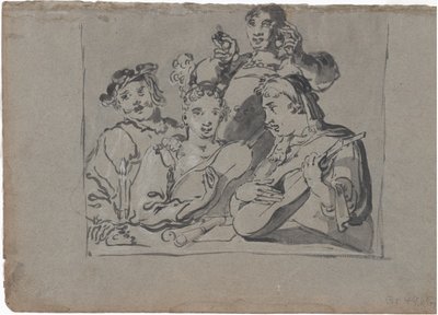 Ein Quartett von Sängern, Lautenspielern und Glockenringern, die in einer Taverne bei Kerzenlicht spielen, 1620-1628 von Leonard Bramer