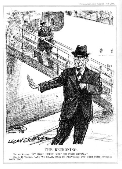 Eamon De Valera lehnt die Teilnahme an der Ottawa-Konferenz ab, 1932 von Leonard Raven Hill