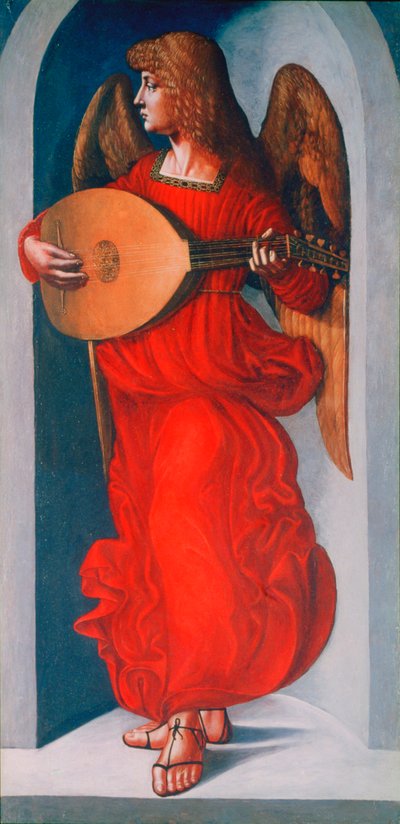 Ein Engel in Rot mit einer Laute von Leonardo da Vinci
