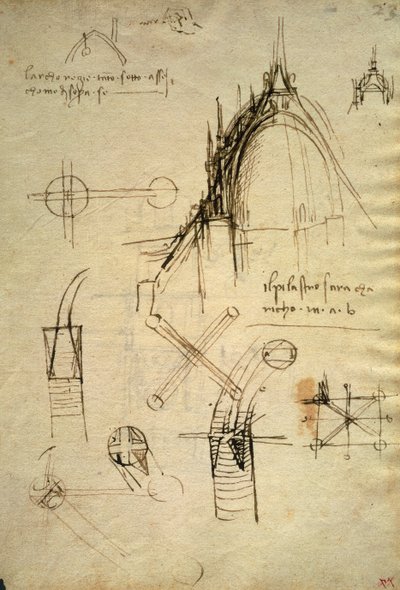 Architektonische Details und Querschnitt der Kuppel des Doms in Mailand, f41 des Codex Trivulzianus von Leonardo da Vinci