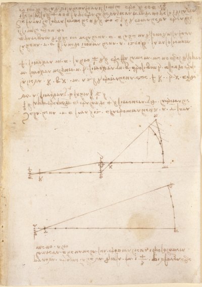 Zeichnungen über mechanische Kräfte, Schwerkraft, Bewegung, Optik und Astronomie, mit verschiedenen arithmetischen und geometrischen Propositionen von Leonardo da Vinci