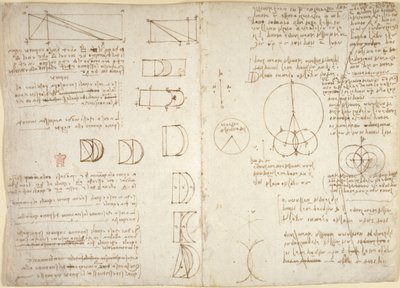Zeichnungen über mechanische Kräfte, Schwerkraft, Bewegung, Optik und Astronomie, mit verschiedenen arithmetischen und geometrischen Propositionen von Leonardo da Vinci