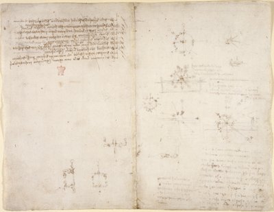 Zeichnungen über mechanische Kräfte, Schwerkraft, Bewegung, Optik und Astronomie, mit verschiedenen arithmetischen und geometrischen Propositionen von Leonardo da Vinci