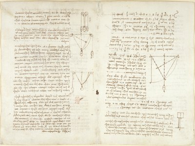 Notizen und Diagramme zur Mechanik von Leonardo da Vinci