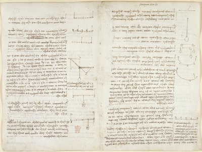 Notizen und Diagramme zur Mechanik von Leonardo da Vinci