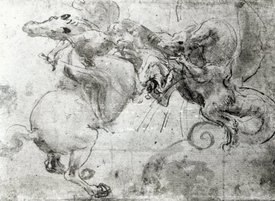 Kampf zwischen einem Reiter und einem Drachen, ca. 1482 von Leonardo da Vinci