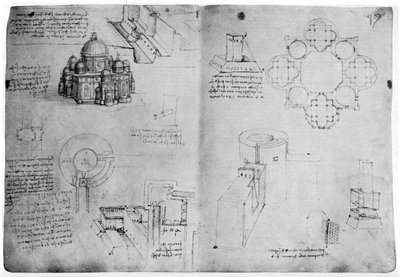 Entwürfe für ein zentrales Gebäude, spätes 15. oder frühes 16. Jahrhundert 1954 von Leonardo da Vinci