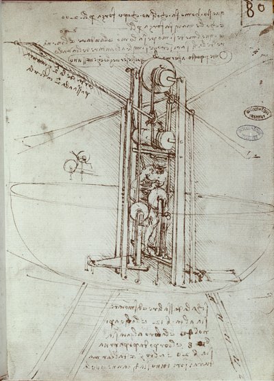 Zeichnung einer Flugmaschine. Manuskript von Leonardo da Vinci von Leonardo da Vinci