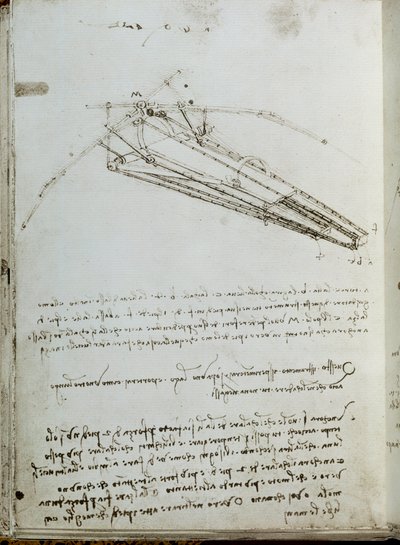 Zeichnung einer Flugmaschine. Manuskript von Leonardo da Vinci von Leonardo da Vinci