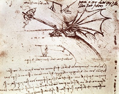 MS B fol.88v Test der Belastungstoleranz eines Flügels von Leonardo da Vinci