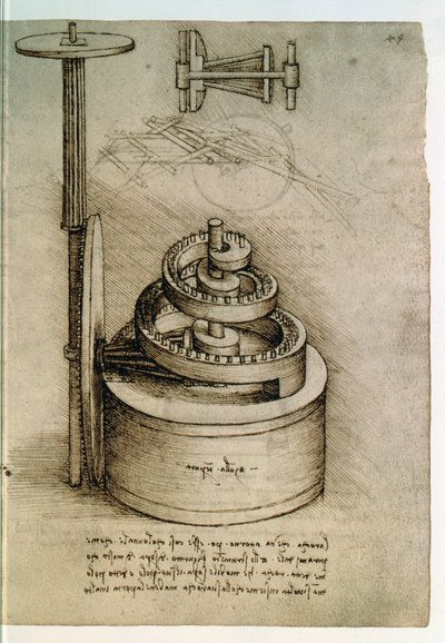 Ms. 8937, Codex Madrid I f.45r, temperierte Feder von Leonardo da Vinci