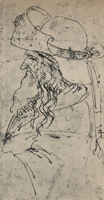 Profil eines alten Mannes mit großem Hut nach links, ca. 1480 von Leonardo da Vinci