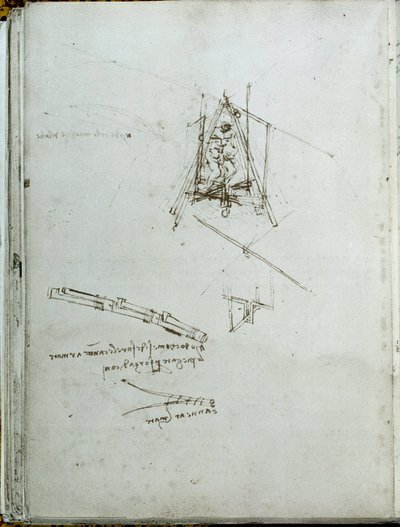 Wissenschaft und Technik: Manuskript über Flugmaschinen, Vorläufer des Hubschraubers. Buch von Leonardo da Vinci, um 1487 von Leonardo da Vinci