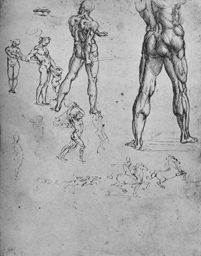 Studien eines nackten Soldaten mit Schwert und kleinere Skizzen, ca. 1480 von Leonardo da Vinci