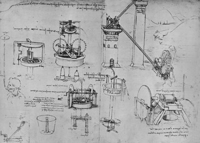 Studien von Saugpumpen, Archimedes-Rohren usw., um 1480 1945 von Leonardo da Vinci