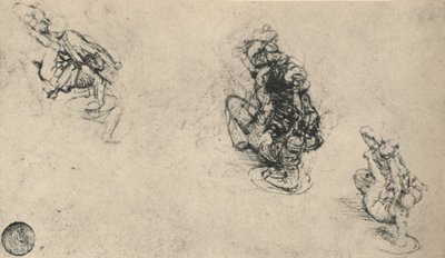 Drei Studien eines Mannes, der einen gefallenen Feind ersticht, ca. 1480, 1945 von Leonardo da Vinci