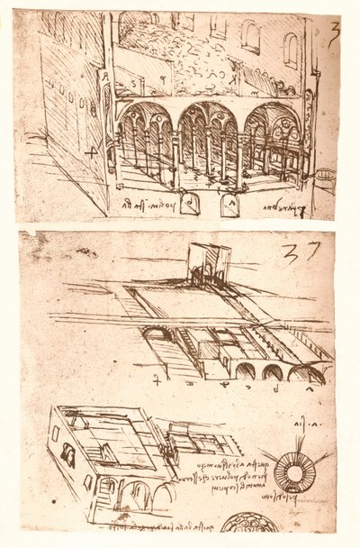 Zwei architektonische Zeichnungen, ca. 1472-1519, 1883 von Leonardo da Vinci