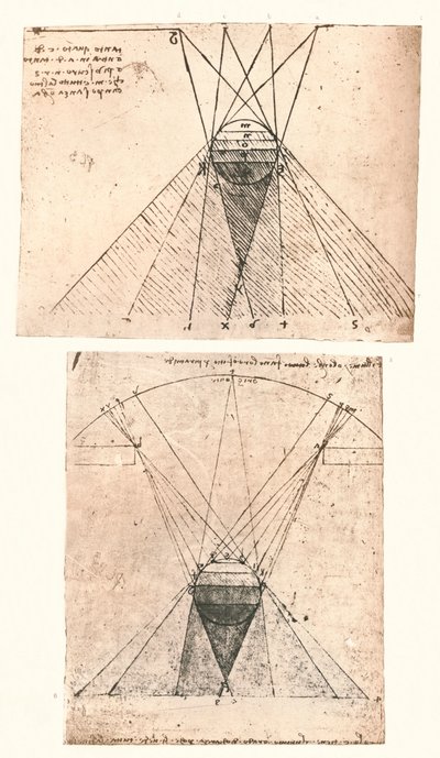 Zwei Diagramme zur Theorie von Licht und Schatten, um 1472-1519, 1883 von Leonardo da Vinci
