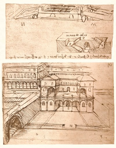 Zwei Zeichnungen von Stadtplänen, um 1472-um 1519, 1883 von Leonardo da Vinci
