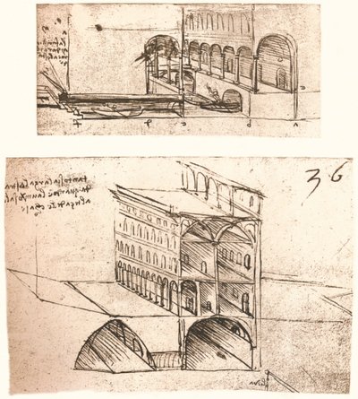 Zwei Pläne für Kanäle in einer Stadt, ca. 1472-1519, 1883 von Leonardo da Vinci