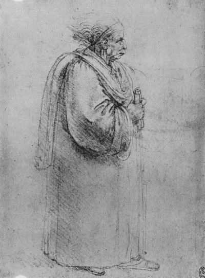 Ganzkörperprofil eines alten Mannes nach rechts von Leonardo da Vinci