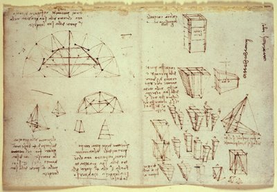 Notizbuch von Leonardo da Vinci, zeigt Diagramme geometrischer Formen von Leonardo da Vinci