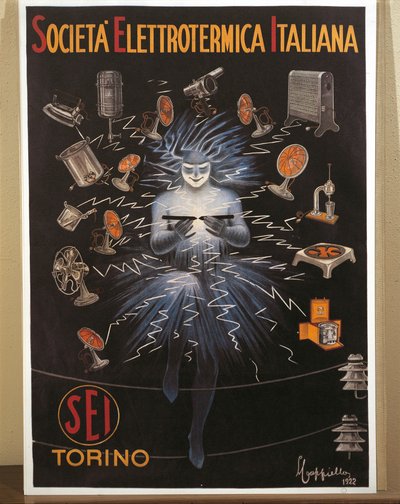 Farblithographie von Leonetto Cappiello, SEI, Werbeplakat der Electroheat Italian Company von Leonetto Cappiello