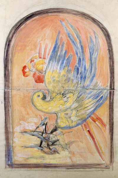 Vorbereitende Zeichnung für die Rückseite eines Art-Deco-Stuhls für den Salon von Le Perroquet, Gouache von Leonetto Cappiello (1875-1942), Italien, 20. Jahrhundert von Leonetto Cappiello
