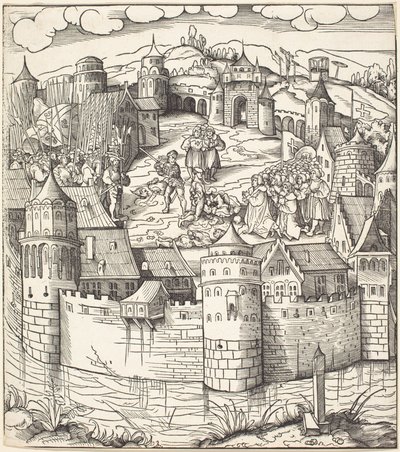 Hinrichtung eines Mannes auf einem Marktplatz einer Stadt von Leonhard Beck