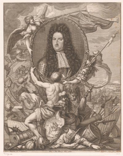 Porträt von Eugen von Savoyen getragen von allegorischen Figuren von Leonhard Heckenauer