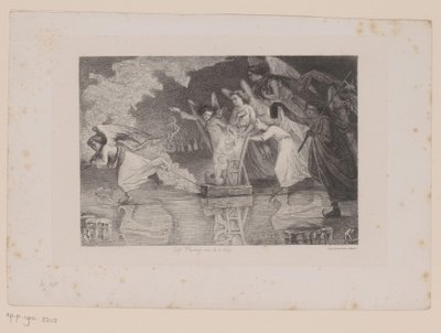 Christus in einem Schlitten, gezogen von Schlittschuh laufenden Engeln von Leopold Flameng