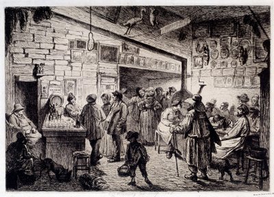 Ansicht des Inneren des Kabaretts des Weißen Kaninchens, abgerissen 1860. Gravur von Leopold Flameng (1831-1911) 1863 Paris, Musée Carnavalet von Leopold Flameng