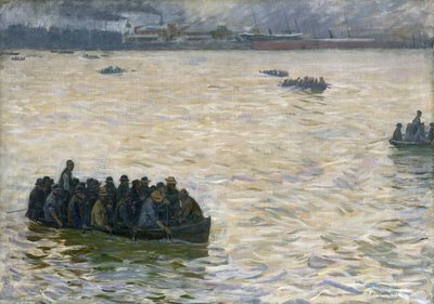 Werftarbeiter kehren 1894 nach Hause an die Elbe zurück von Leopold Karl Walter von Kalckreuth