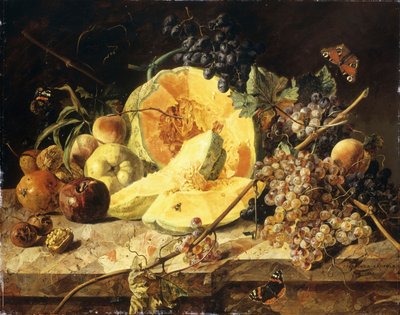 Ein Stillleben mit Früchten, Nüssen und Insekten, 1835 von Leopold Zinnogger