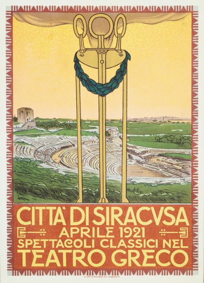 Werbeplakat für die Theatersaison im griechischen Theater von Syrakus, Italien von Leopoldo Metlicovitz