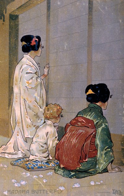 Postkarte erstellt für die Premiere von "Madame Butterfly" in Brescia von Leopoldo Metlicovitz