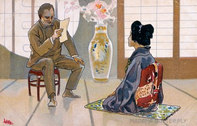 Postkarte erstellt für die Premiere von "Madame Butterfly" in Brescia von Leopoldo Metlicovitz