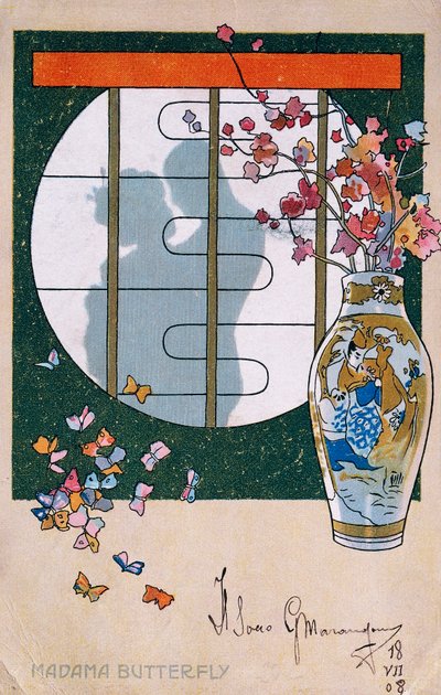 Postkarte zur Premiere von "Madame Butterfly" in Brescia von Leopoldo Metlicovitz