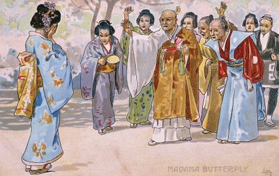 Postkarte zur Premiere von "Madame Butterfly" in Brescia von Leopoldo Metlicovitz