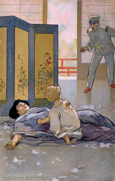 Postkarte zur Premiere von "Madame Butterfly" in Brescia von Leopoldo Metlicovitz