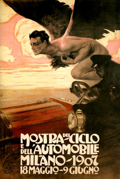 Poster für die Auto- und Fahrradausstellung, Mailand 18. Mai-9. Juni von Leopoldo Metlicovitz