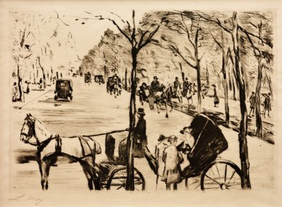 Allee im Tiergarten mit Kutsche im Vordergrund von Lesser Ury