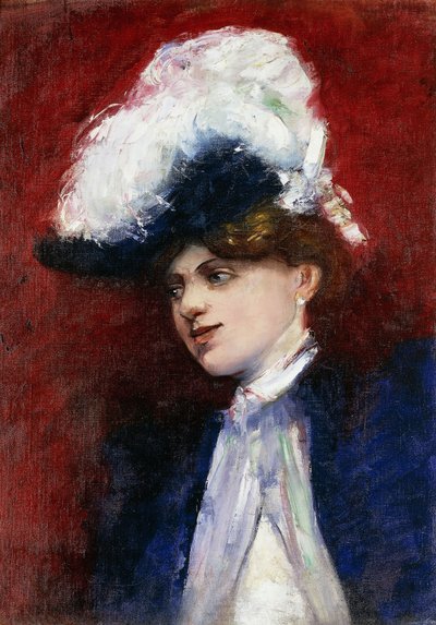 Elegante Dame mit Federhut von Lesser Ury