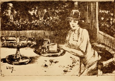 Im Kaffeehaus. Dame am Tisch auf der Veranda von Lesser Ury