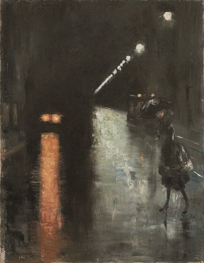 Nächtliche Straßenszene, Berlin (Leipziger Straße?), ca. 1920 von Lesser Ury