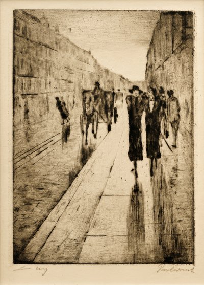 Spaziergänger im Regen vor Pferdedroschke von Lesser Ury
