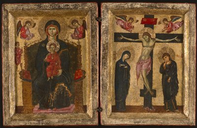 Diptychon mit der thronenden Jungfrau und dem Kind und der Kreuzigung, 1275-80 von Levantine School