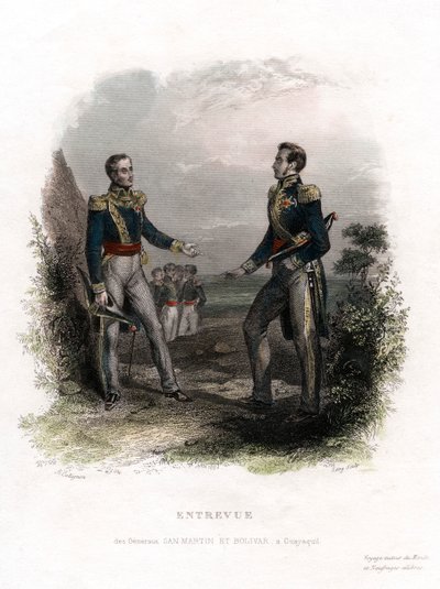 Treffen zwischen den Generälen San Martin und Bolivar, Guayaquil, Ecuador von Levy